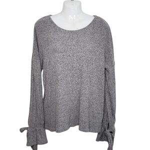 Lucky Brand Knit  Grey Crew Neck Sweater Tie Wrist Size Large